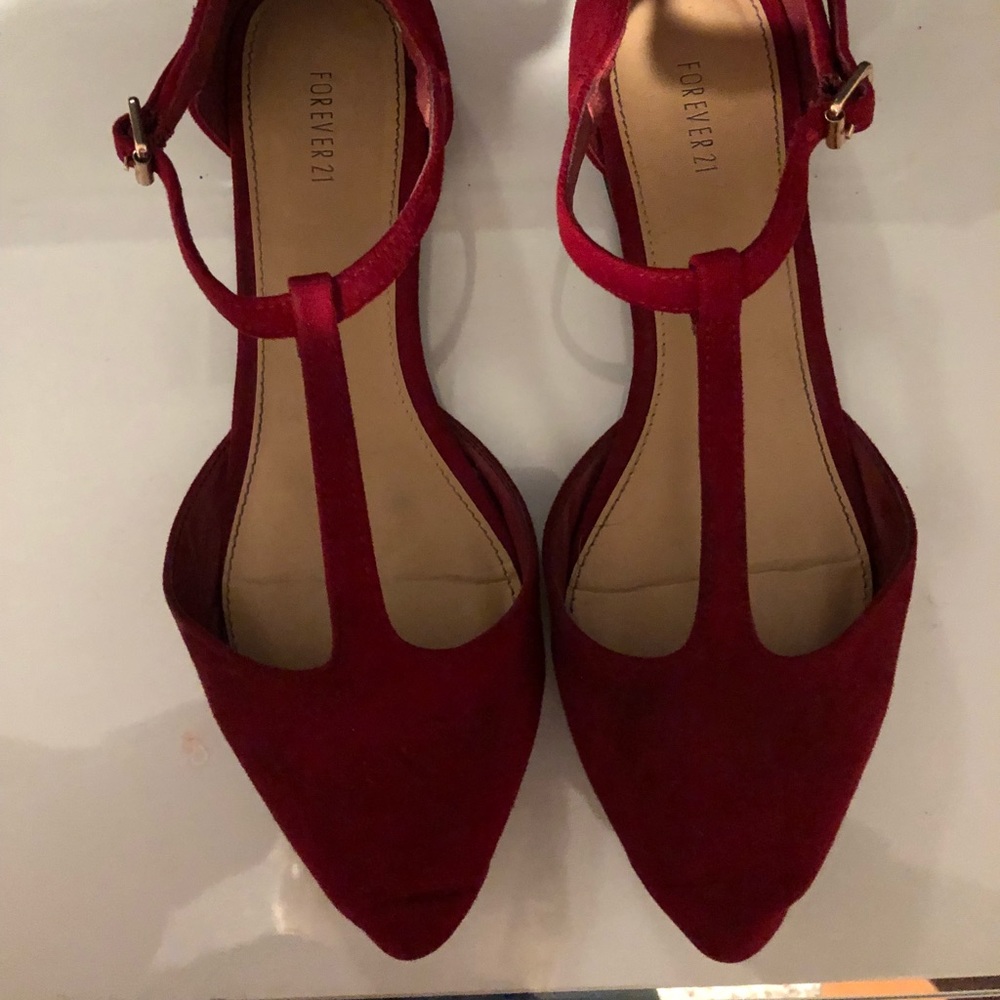 Forever 21 Red Felt Mary Jane Flats